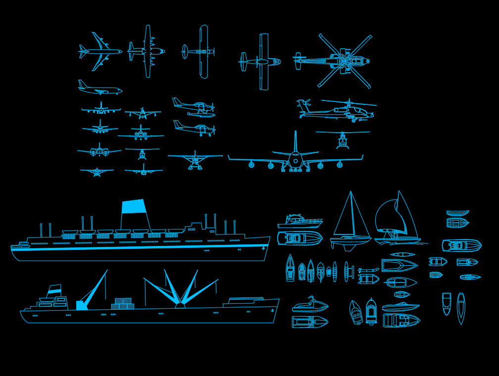 Máy Bay, Tầu Thuyền, CAD Blocks: \